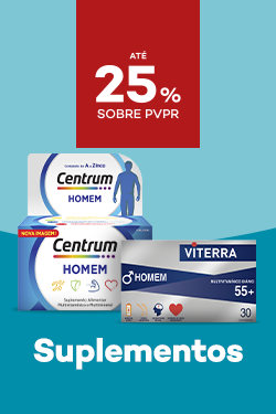 Suplementos de homem com destaque promocional de at&eacute; 25% sobre pre&ccedil;o de Venda ao P&uacute;blico Recomendado